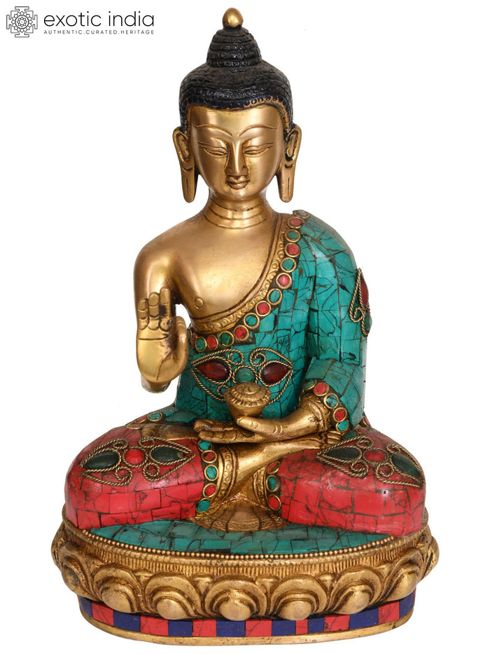 9" Handmade Preaching Buddha with Pindapatra Brass Statue