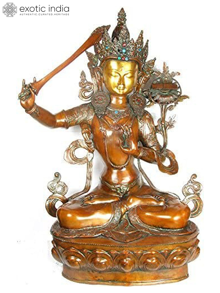 39" Manjushri Brass Statue - Bodhisattva of Wisdom, Tibetan Buddhist Idol