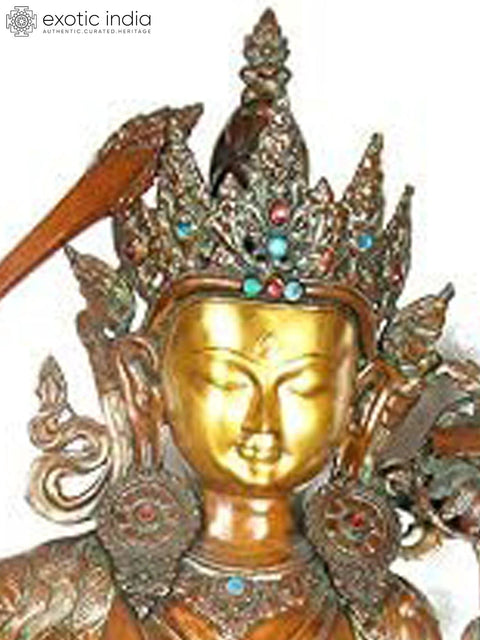 39" Large Size Manjushri Brass Statue - Bodhisattva of Transcendent Wisdom (Tibetan Buddhist Deity)