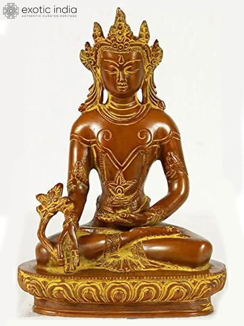 Crowned Medicine Buddha Tibetan Buddhist Brass Statue