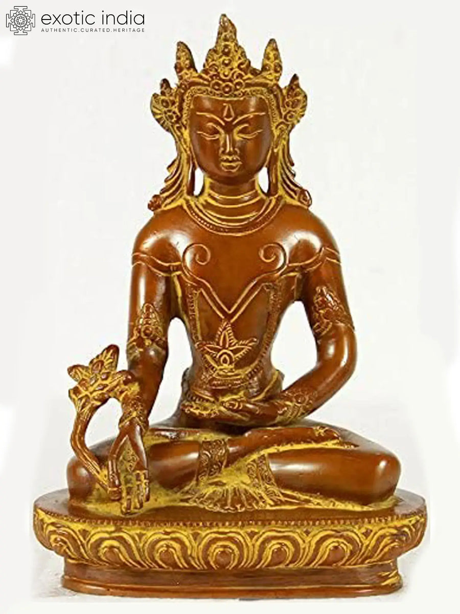 Crowned Medicine Buddha Tibetan Buddhist Brass Statue