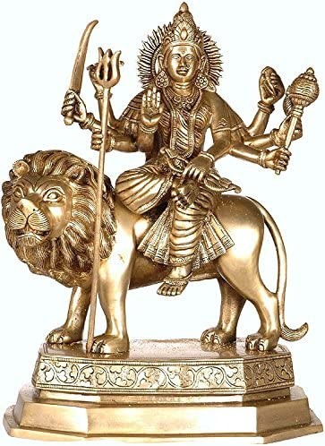 15" Sheran-wali Mata (Goddess Durga) In Brass | Handmade | Made In India