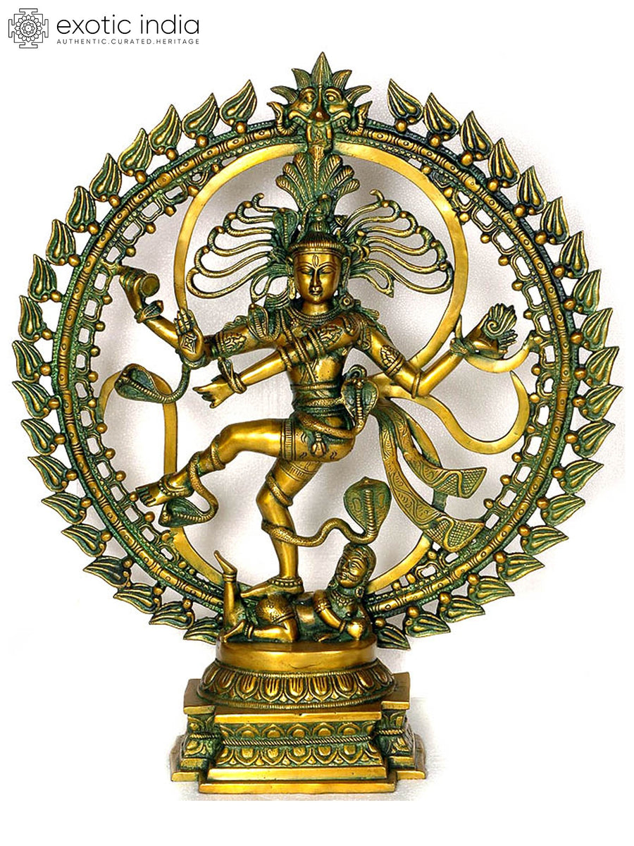 23" Nataraja Dancing Shiva Handmade Brass Statue with OM Backdrop