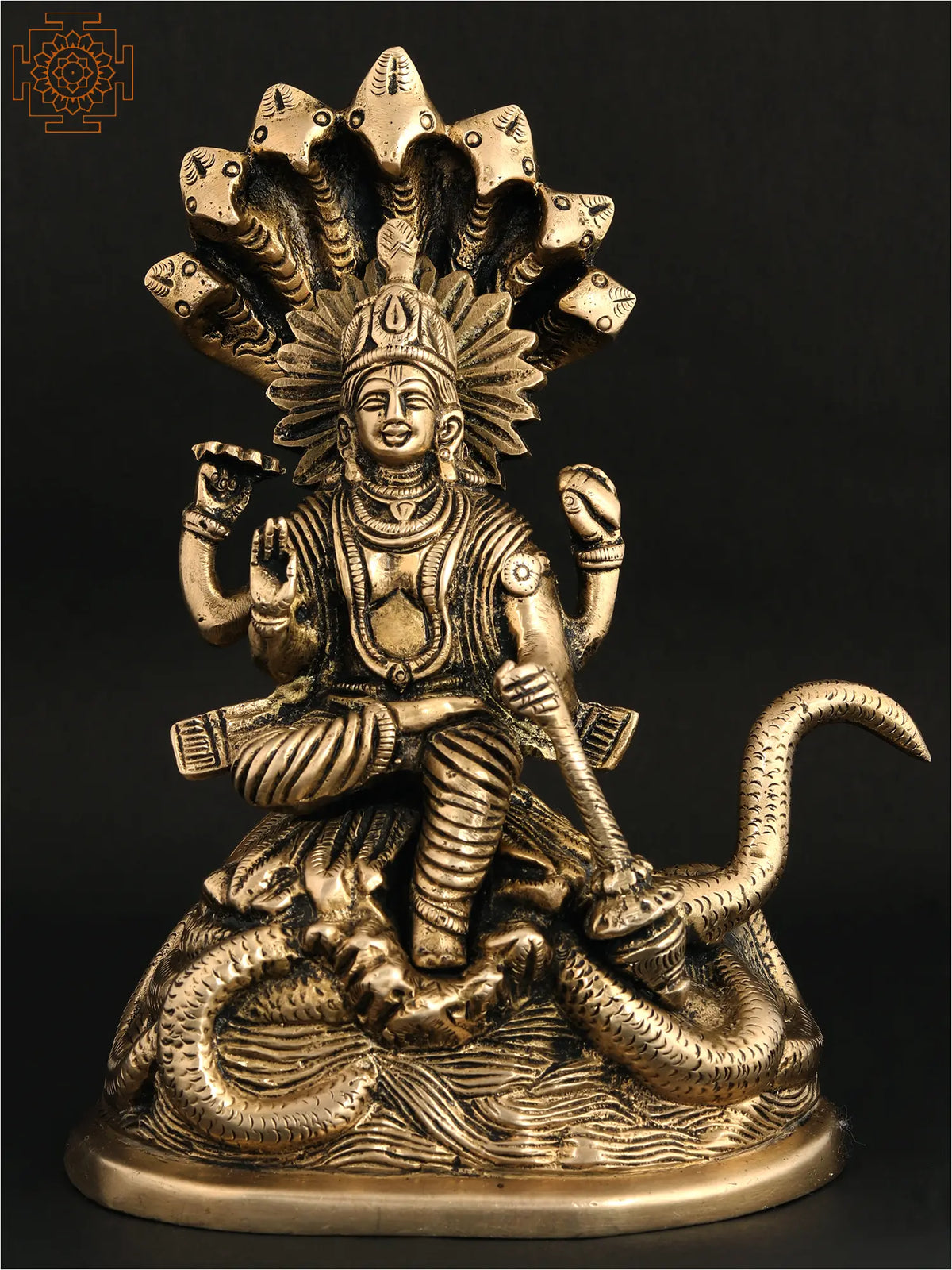 Brass Lord Vishnu Idol Sitting on Sheshnag
