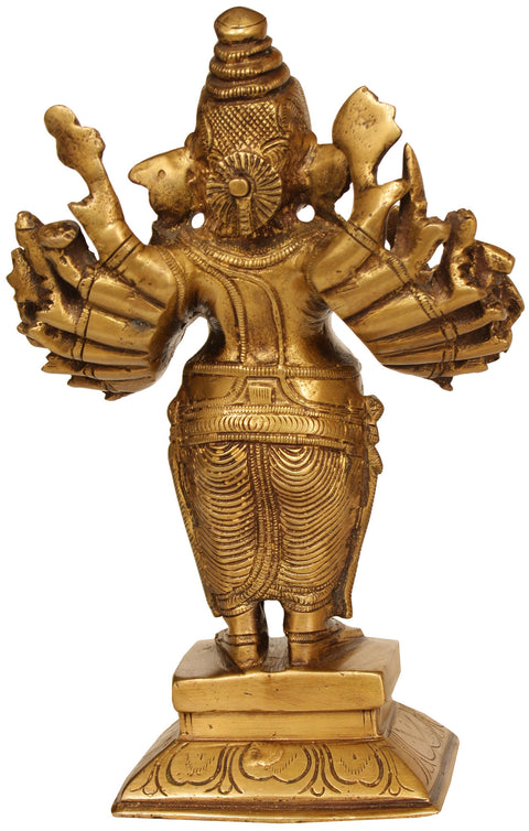9" Sixteen-Armed Standing Ganesha In Brass | Handmade | Made In India