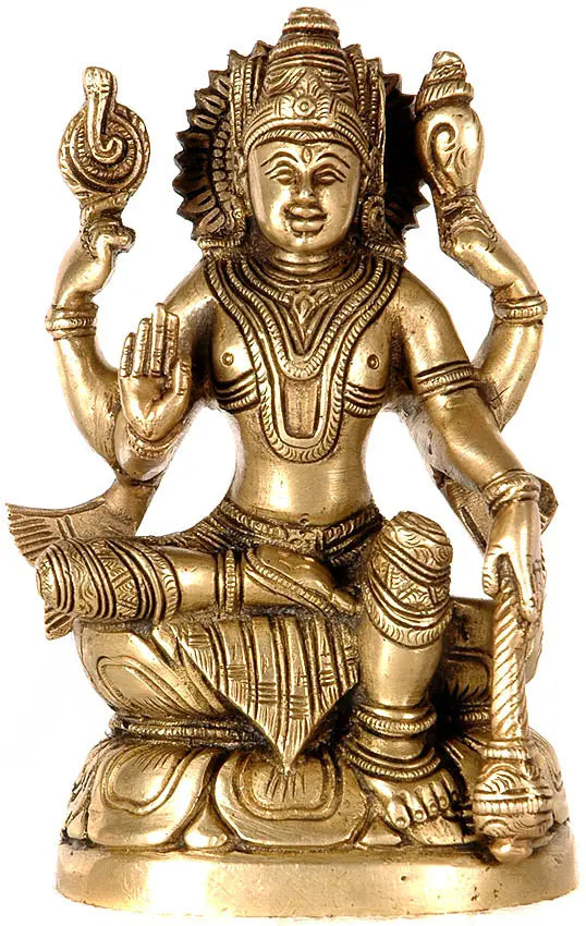 6" Lord Vishnu Brass Sculpture | Handmade Home Temple Idol