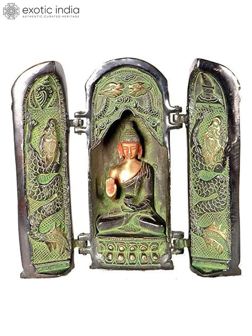 8" Handmade Lord Buddha Folding Brass Temple for Home Pooja