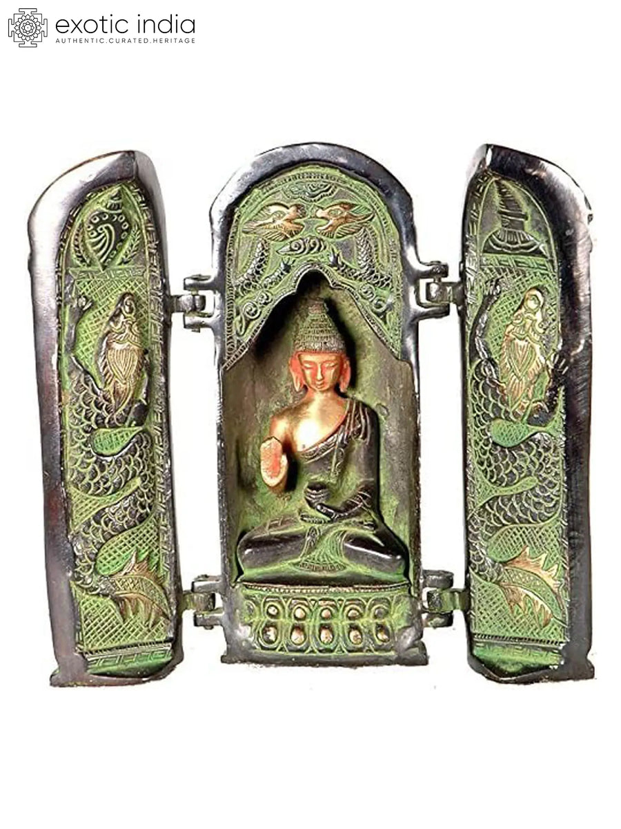 8" Handmade Lord Buddha Folding Brass Temple for Home Pooja