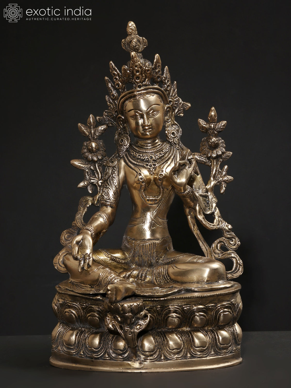 14" Goddess Green Tara Brass Sculpture | Indian Crafted Idol