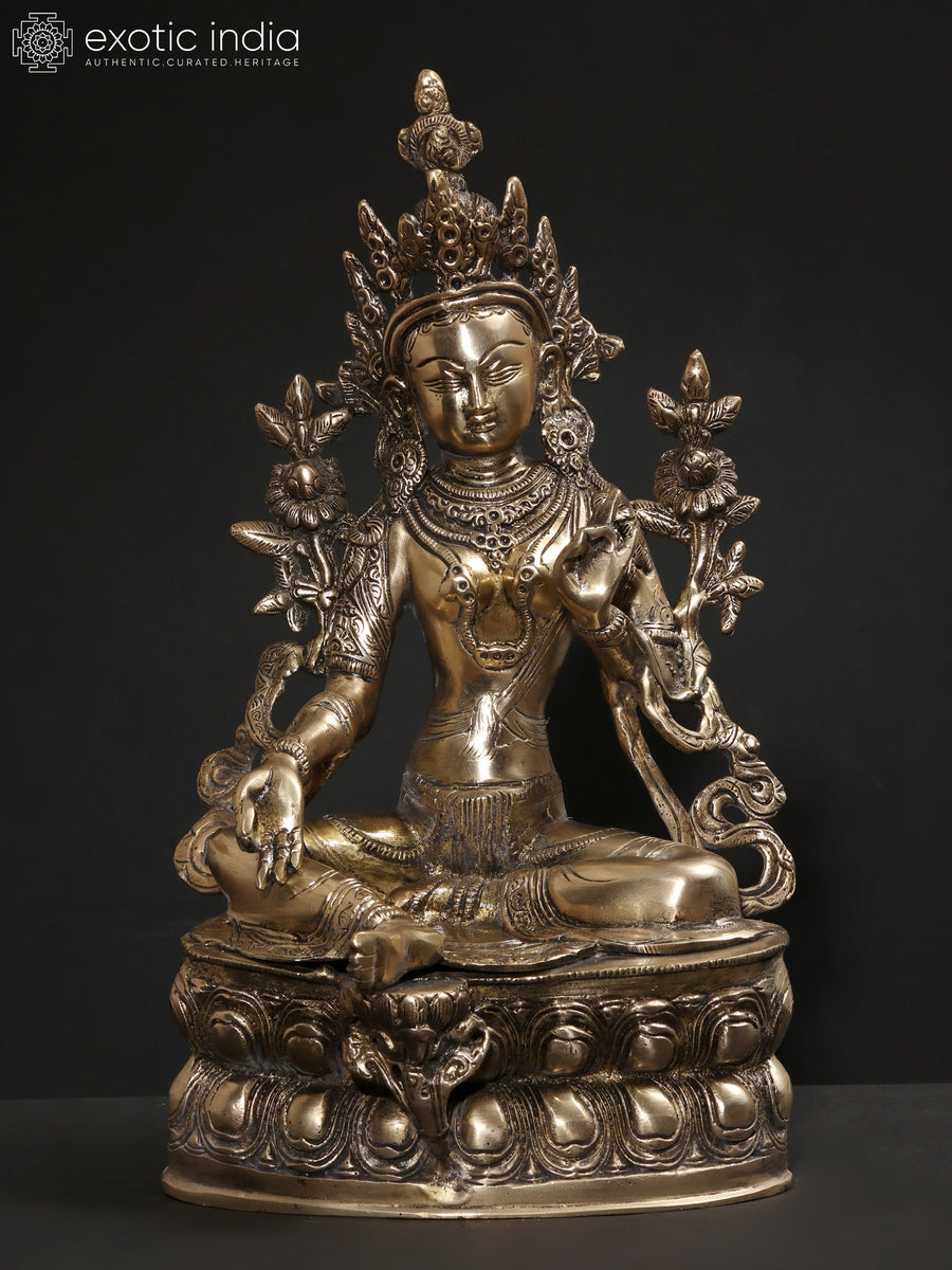 14" Goddess Green Tara Handmade Brass Idol for Pooja