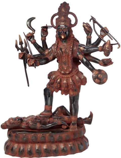 32" Dashabhuja Kali Brass Sculpture | Handmade Hindu Goddess Statue