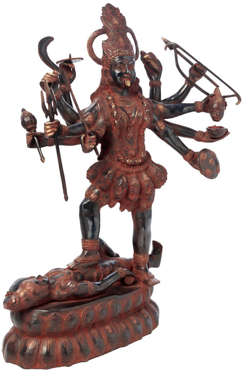32" Dashabhuja Kali Brass Sculpture | Handmade Hindu Goddess Statue