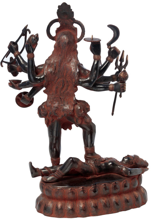 32" Dashabhuja Kali Brass Sculpture | Handmade Hindu Goddess Statue