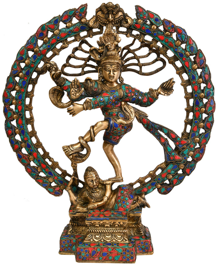 16" Nataraja Shiva Brass Statue with Inlay Work Handcrafted