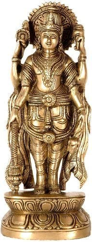 9" Four-Armed Standing Vishnu Brass Statue Handmade