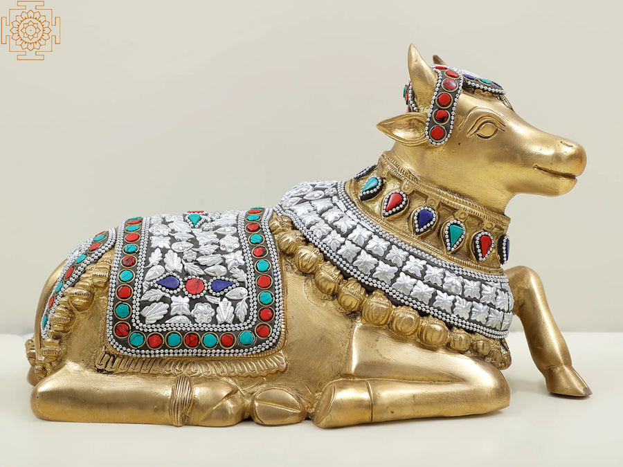 6" Nandi Bull Brass Statue - Handmade Lord Shiva's Vehicle Idol