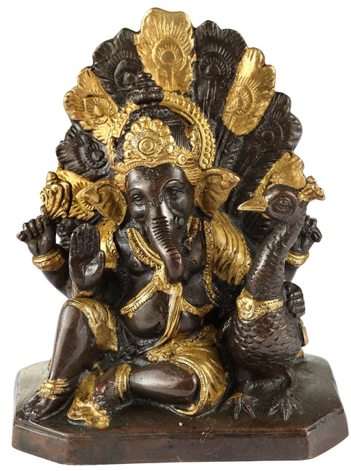 5" Mayur Ganesha Handmade Brass Sculpture