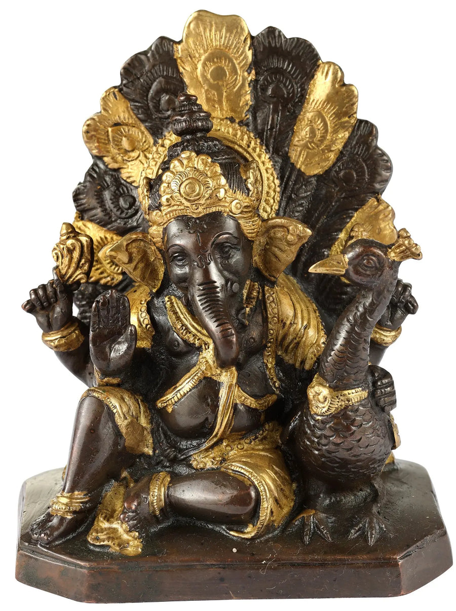 5" Mayur Ganesha Handmade Brass Sculpture