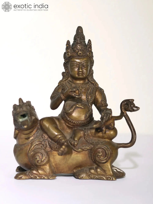 6" Kubera Brass Statue - Tibetan Buddhist Wealth God Idol