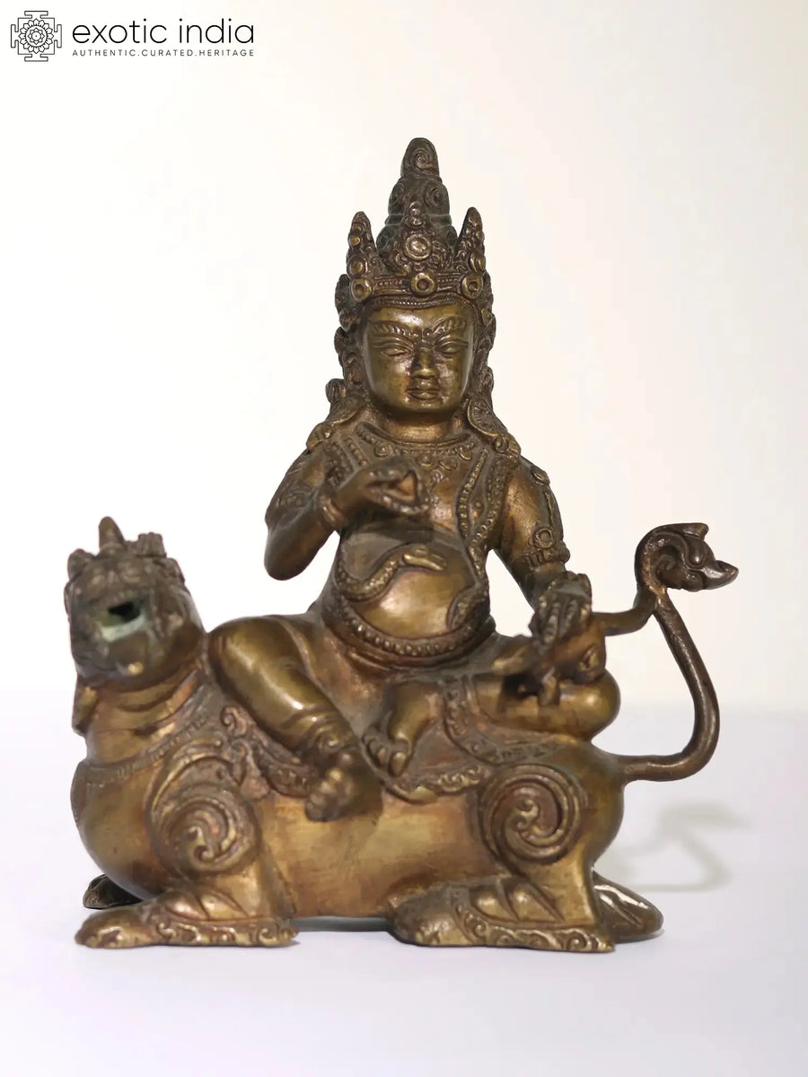 6" Kubera Brass Statue - Tibetan Buddhist Wealth God Idol