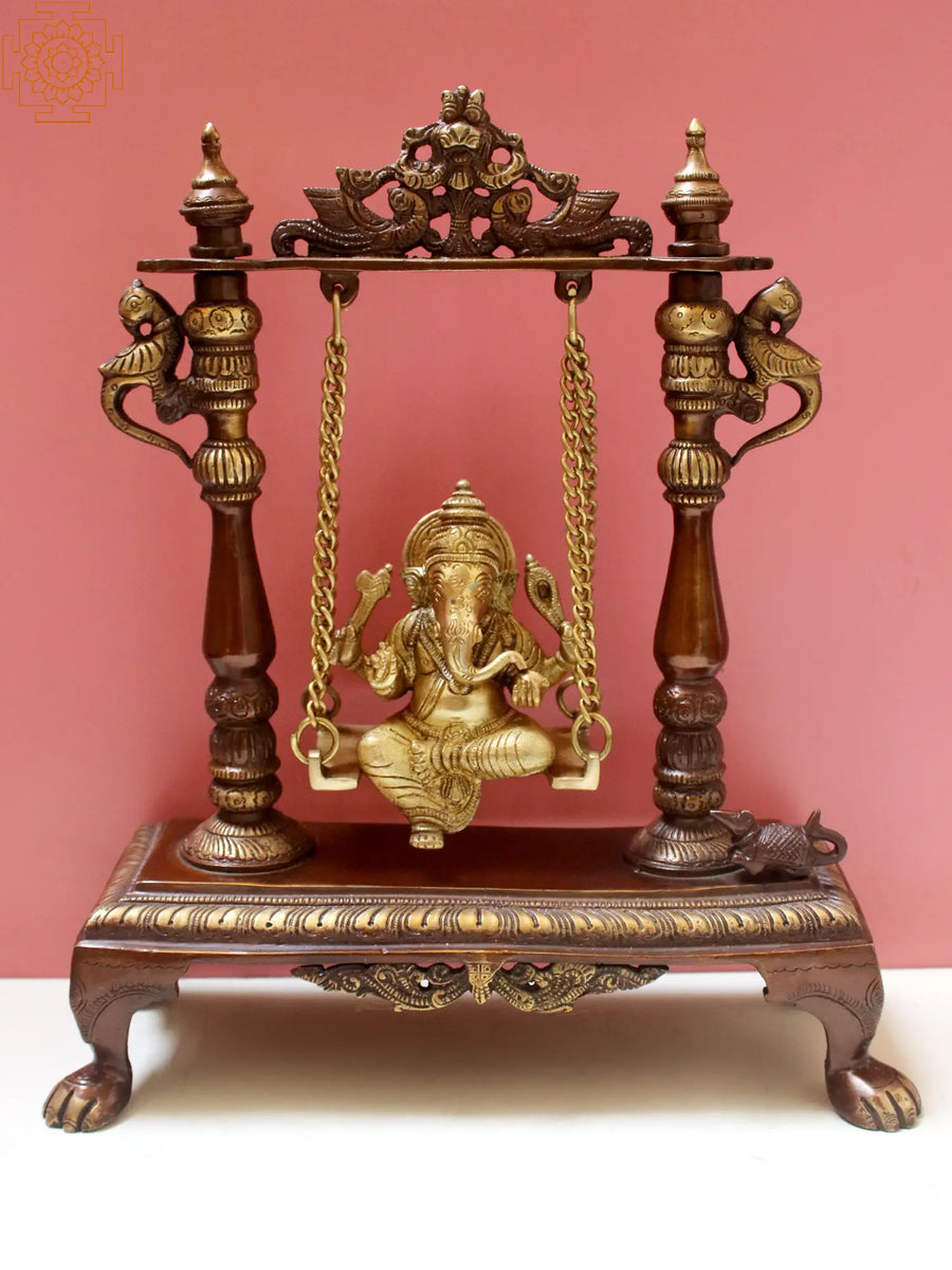 11" Handmade Brass Lord Ganesha Statue on Swing