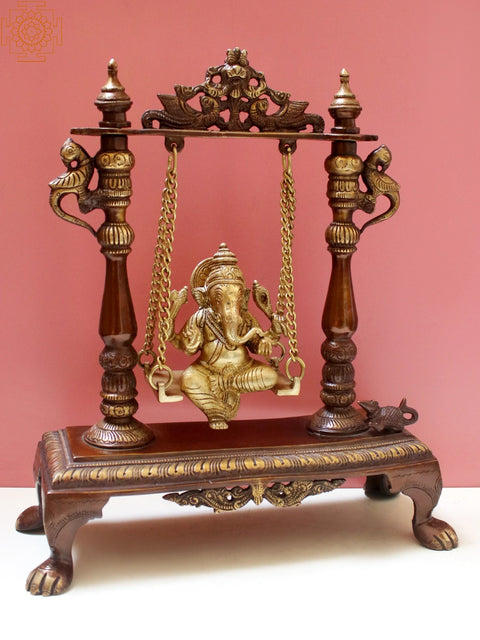 11" Brass Lord Ganesha Statue on A Swing