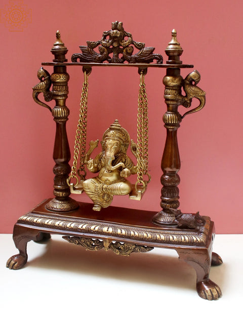 11" Brass Lord Ganesha Statue on A Swing