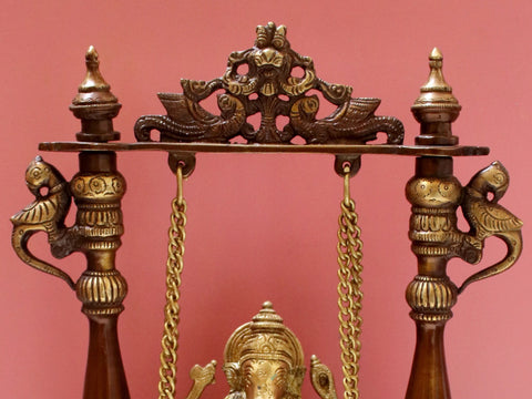 11" Brass Lord Ganesha Statue on A Swing