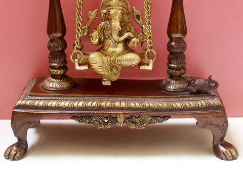 11" Brass Lord Ganesha Statue on A Swing