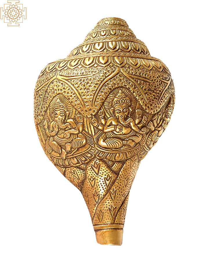 Pancha Ganesha Brass Conch Sculpture