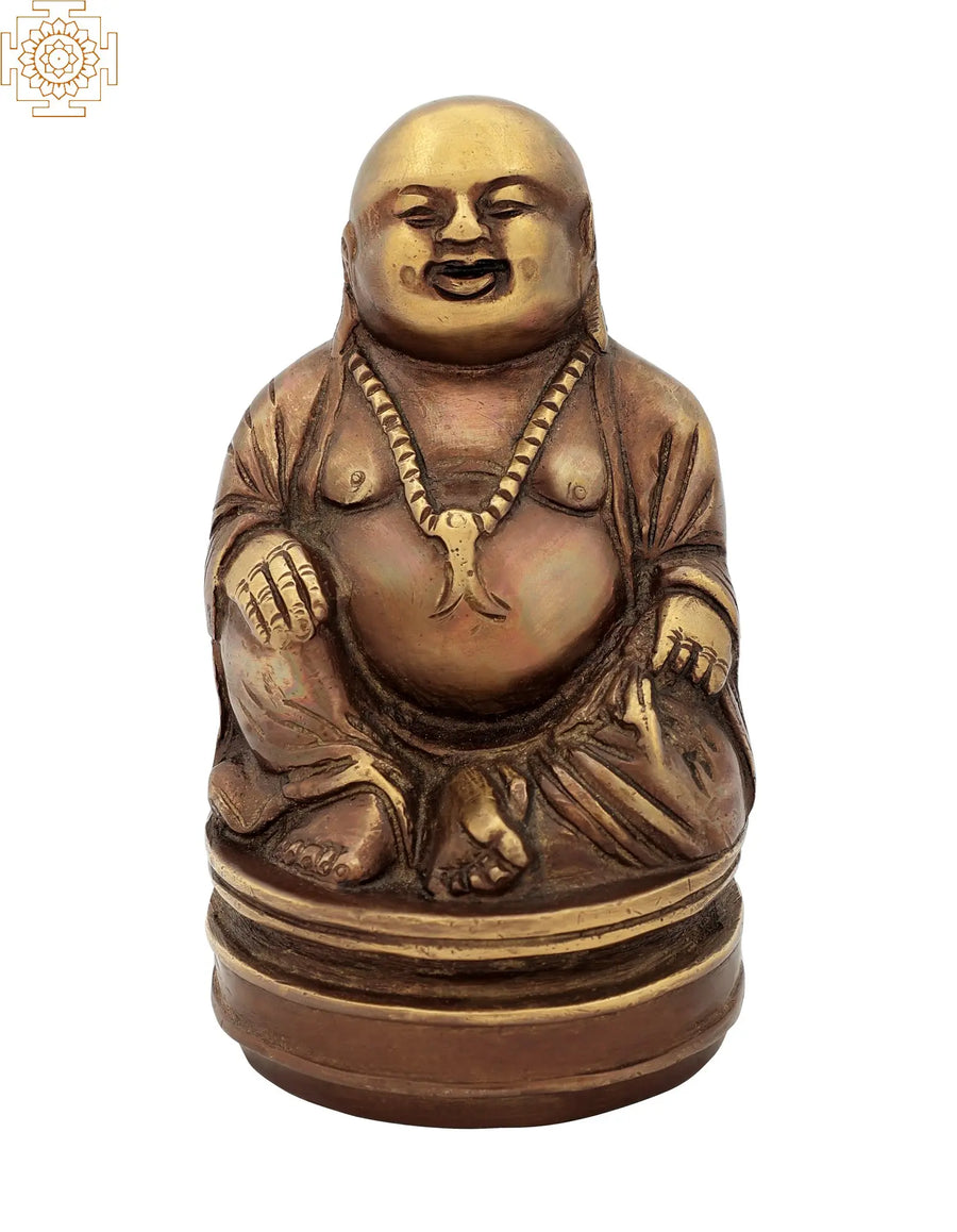 5" Handmade Laughing Buddha Brass Statue for Home Decor