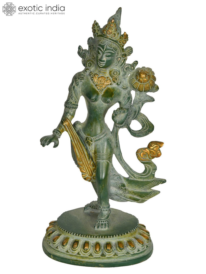 8" Standing Tara Tibetan Buddhist Brass Statue Handmade