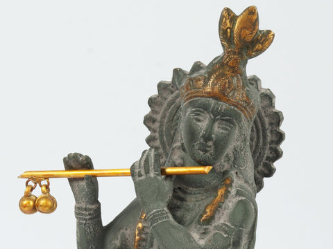 9" Lord Krishna Playing Flute | Handmade Brass Statue | Made in India