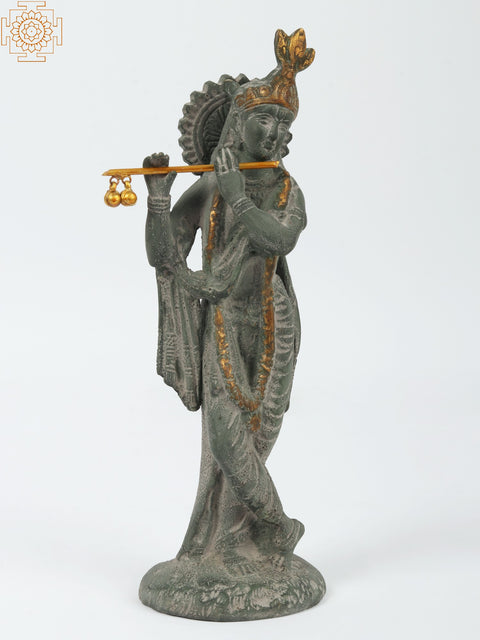9" Lord Krishna Playing Flute | Handmade Brass Statue | Made in India