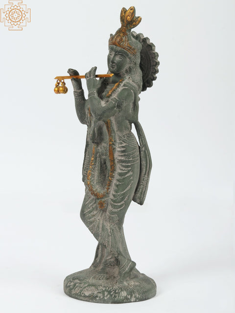 9" Lord Krishna Playing Flute | Handmade Brass Statue | Made in India