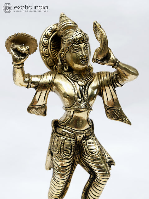 10" Lord Krishna Blowing The Conch on the Battle Field of Kurukshetra | Brass Statue