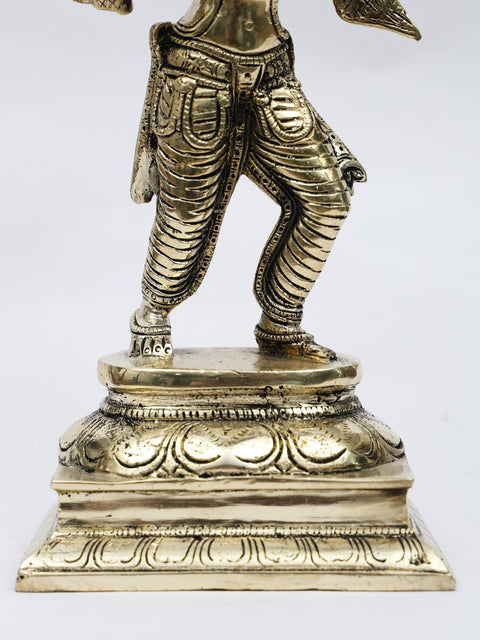10" Lord Krishna Blowing The Conch on the Battle Field of Kurukshetra | Brass Statue
