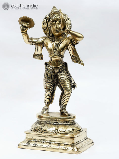 10" Lord Krishna Blowing The Conch on the Battle Field of Kurukshetra | Brass Statue