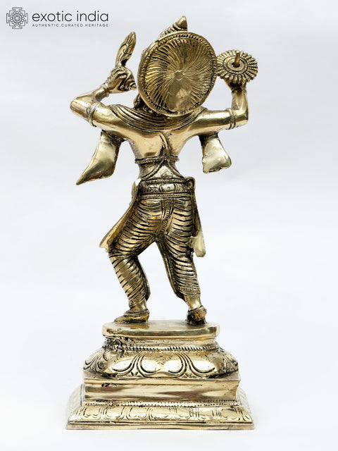 10" Lord Krishna Blowing The Conch on the Battle Field of Kurukshetra | Brass Statue