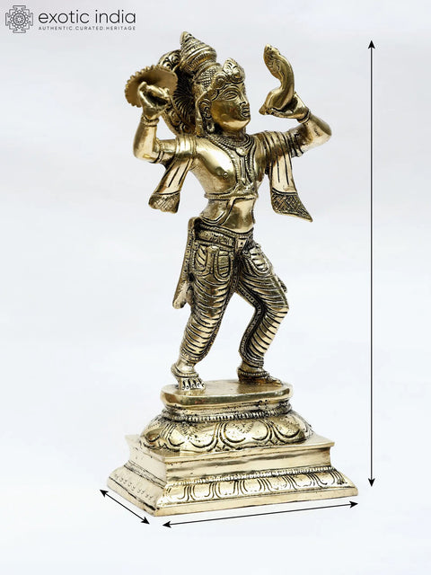 10" Lord Krishna Blowing The Conch on the Battle Field of Kurukshetra | Brass Statue