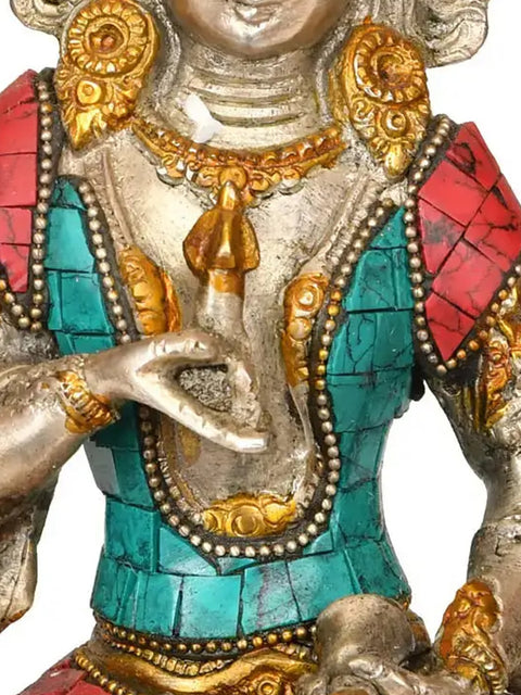 8" Adi-Buddha Vajrasattva Brass Inlay Statue | Handmade Buddhist Deity Idol