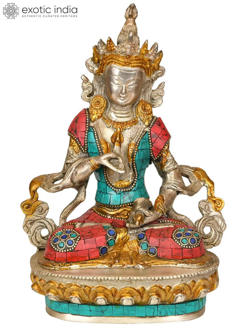 8" Adi-Buddha Vajrasattva Brass Inlay Statue | Handmade Buddhist Deity Idol