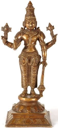 12" Lord Vishnu Brass Sculpture Handmade for Pooja