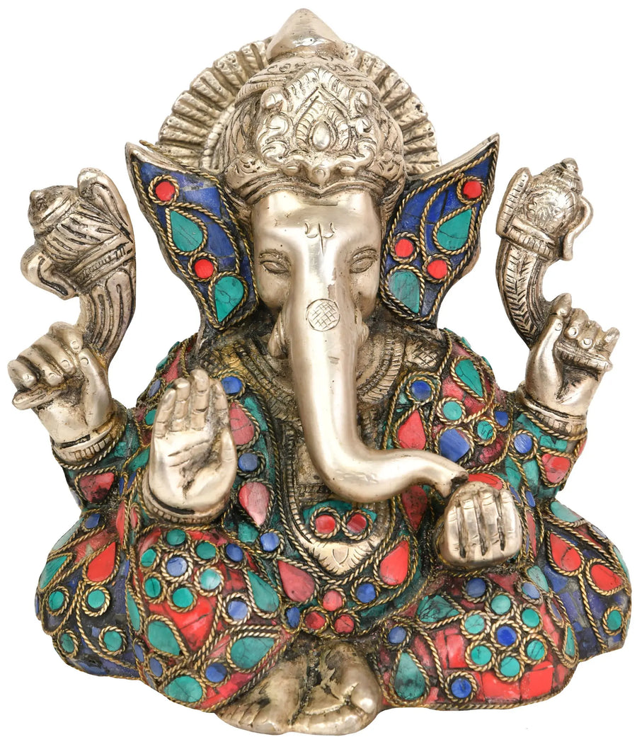 5" Blessing Lord Ganesha Handmade Brass Statue