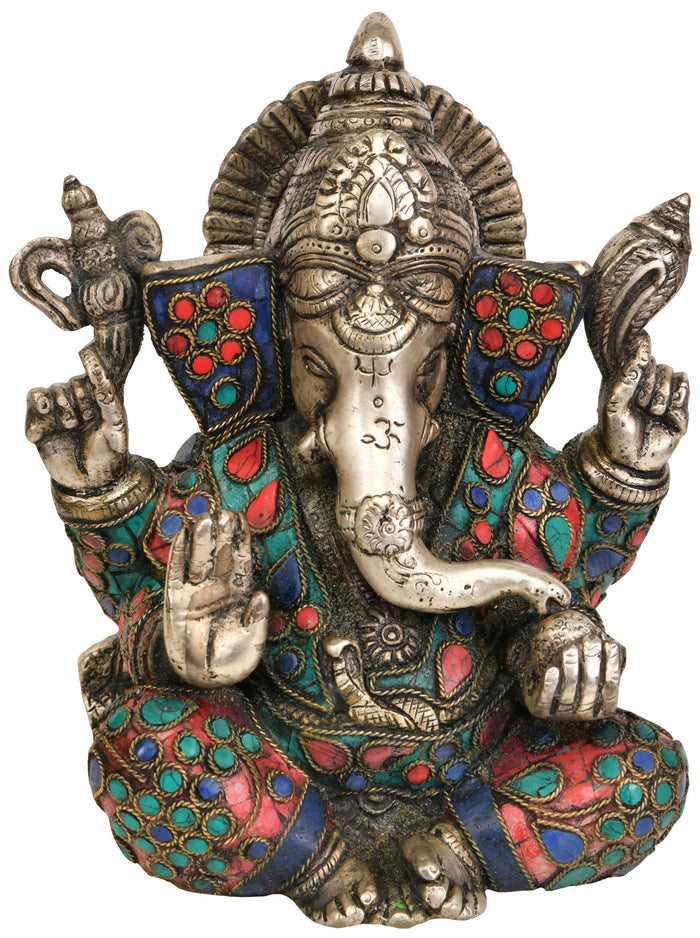 6" Four-Armed Lord Ganesha Handmade Brass Statue
