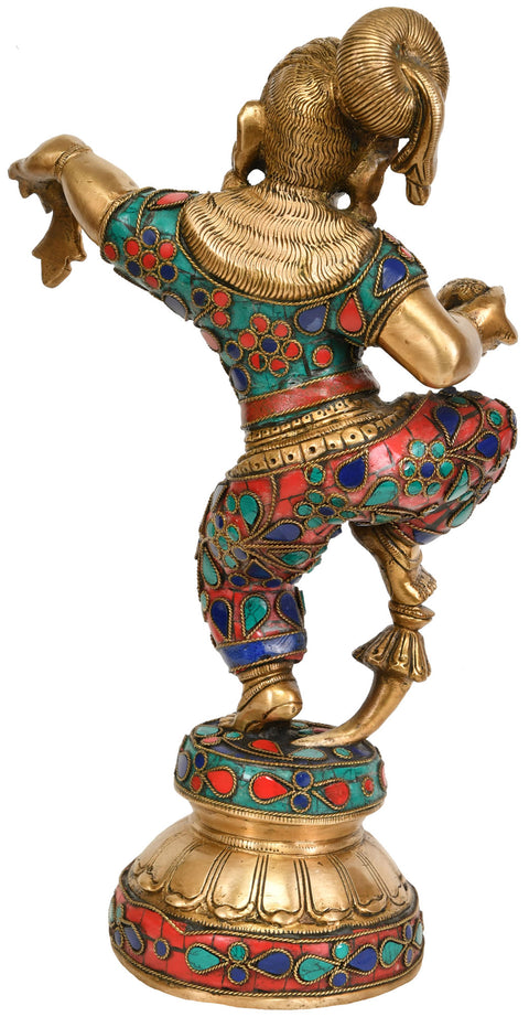11" Baby Krishna Dancing in Ecstasy | Handmade Brass Inlay Statue