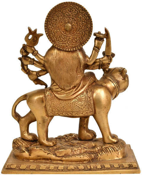 9" Brass Goddess Durga Statue Seated on Lion | Handmade | Made in India