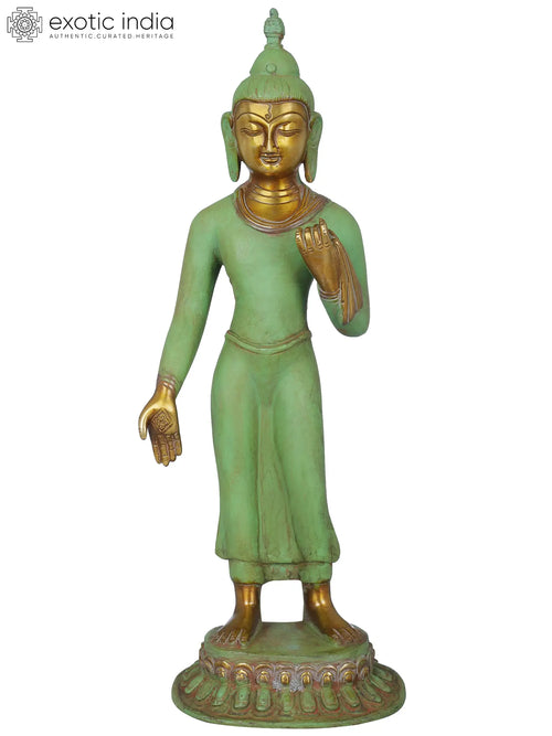 14" Standing Thai Buddha Brass Handmade Statue