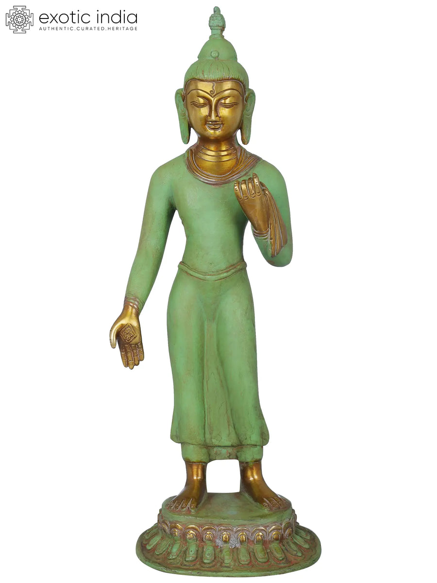 14" Standing Thai Buddha Brass Handmade Statue