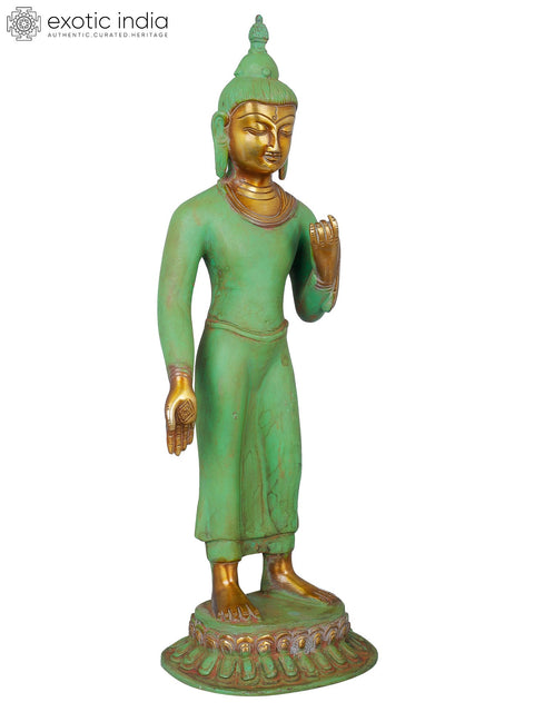 14" Standing Thai Buddha In Brass | Handmade | Made In India
